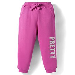 Babyhug Terry Knit Full Length Lounge Pant with Sequin Detailing - Dark Pink