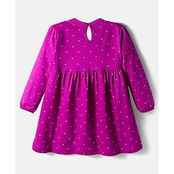 Babyhug Single Jersey Knit Full Sleeves Polka Dots Printed Frock With Leggings & Floral Sling Bag - Purple