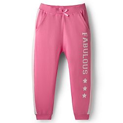 Babyhug Terry Knit Full Length Cut & Sew Lounge Pant with Text Print - Dark Pink