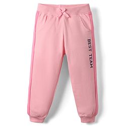 Babyhug Terry Knit Full Length Lounge Pant With Text Print - Pink
