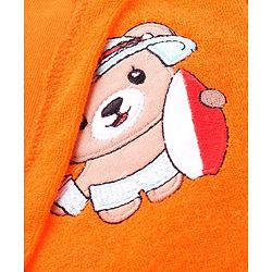 Babyhug Terry Cotton Knit Full Sleeves  Bathrobe with Hood & Bear Embroidery - Orange