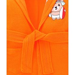 Babyhug Terry Cotton Knit Full Sleeves  Bathrobe with Hood & Bear Embroidery - Orange