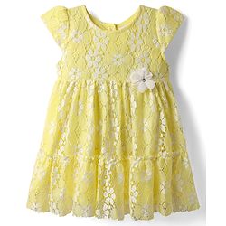 Babyhug 100% Cotton Half Sleeves Frock With Floral Design - Yellow