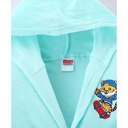 Babyhug Terry Knit Full Sleeves Hooded Bathrobe Tiger Embroidery - Aqua Blue