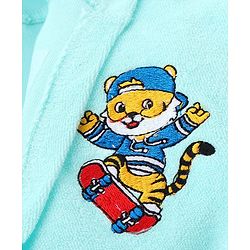 Babyhug Terry Knit Full Sleeves Hooded Bathrobe Tiger Embroidery - Aqua Blue