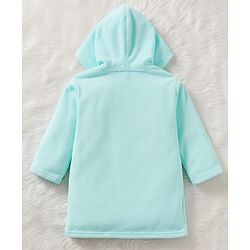 Babyhug Terry Knit Full Sleeves Hooded Bathrobe Tiger Embroidery - Aqua Blue