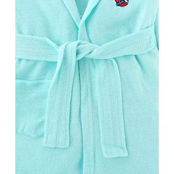 Babyhug Terry Knit Full Sleeves Hooded Bathrobe Tiger Embroidery - Aqua Blue