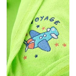 Babyhug Terry Knit Full Sleeves Hooded Bathrobe Airplane Embroidery - Light Green
