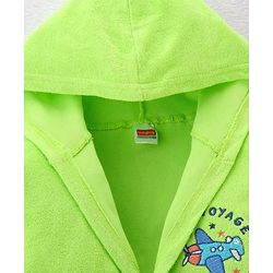 Babyhug Terry Knit Full Sleeves Hooded Bathrobe Airplane Embroidery - Light Green