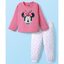 Babyhug Disney Single Jersey Knit Full Sleeves Night Suit with Minnie Mouse Graphic - Pink