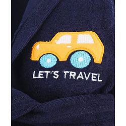 Babyhug 100% Cotton Terry Knit Full Sleeves Hooded Bathrobe With Embroidery - Navy Blue