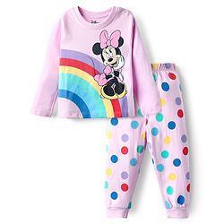 Babyhug Disney Single Jersey Knit Full Sleeves Night Suit With Minnie Mouse Graphics - Pink