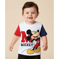 Babyhug Disney Single Jersey Knit Half Sleeves T-Shirt with Mickey Mouse Graphics - White