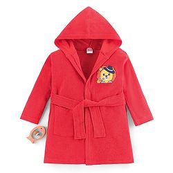 Babyhug Terry Knit Full Sleeves Hooded Animal Embroidery Patch - Red