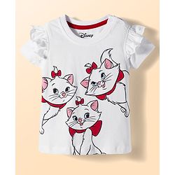 Babyhug Disney Single Jersey Knit Half Frill Sleeves T-Shirt with Shorts Set and Marie Graphic - Red & White