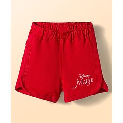 Babyhug Disney Single Jersey Knit Half Frill Sleeves T-Shirt with Shorts Set and Marie Graphic - Red & White