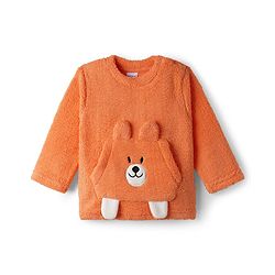 Babyhug Sherpa Fur Knit Full Sleeves Winter Wear Co-ord Set With Applique - Light Blue