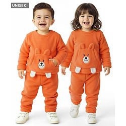 Babyhug Sherpa Fur Knit Full Sleeves Winter Wear Co-ord Set With Applique - Light Blue