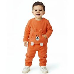 Babyhug Sherpa Fur Knit Full Sleeves Winter Wear Co-ord Set With Applique - Light Blue