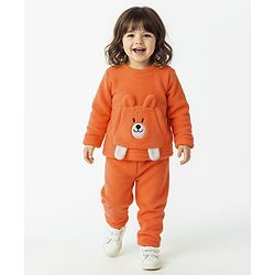 Babyhug Sherpa Fur Knit Full Sleeves Winter Wear Co-ord Set With Applique - Light Blue