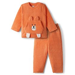 Babyhug Sherpa Fur Knit Full Sleeves Winter Wear Co-ord Set With Applique - Light Blue