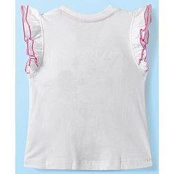 Babyhug Disney Single Jersey Knit Frill Sleeves T-Shirt with Minnie Mouse Graphics - White