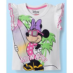 Babyhug Disney Single Jersey Knit Frill Sleeves T-Shirt with Minnie Mouse Graphics - White