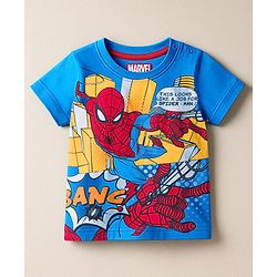 Babyhug Marvel Single Jersey Knit Half Sleeves T-Shirt With Spider-Man Graphics - Blue