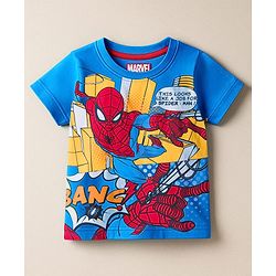 Babyhug Marvel Single Jersey Knit Half Sleeves T-Shirt With Spider-Man Graphics - Blue
