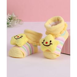 Cute Walk by Babyhug Striped Fabric Socks With Star Applique - Yellow