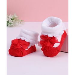 Cute Walk by Babyhug Fabric Socks With Floral Applique - Red & White