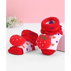Cute Walk by Babyhug Socks With Tomato Applique & Polka Dot Design - Red