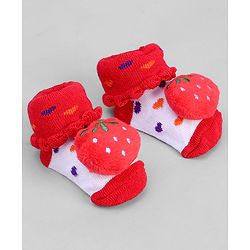 Cute Walk by Babyhug Socks With Tomato Applique & Polka Dot Design - Red