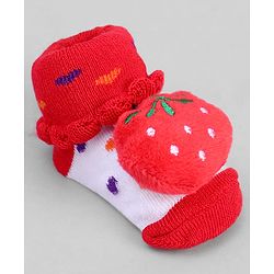 Cute Walk by Babyhug Socks With Tomato Applique & Polka Dot Design - Red