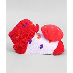 Cute Walk by Babyhug Socks With Tomato Applique & Polka Dot Design - Red