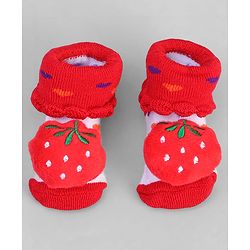 Cute Walk by Babyhug Socks With Tomato Applique & Polka Dot Design - Red