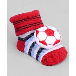 Cute Walk by Babyhug Designed Socks With Football Applique - Red
