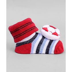 Cute Walk by Babyhug Designed Socks With Football Applique - Red
