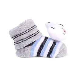 Cute Walk by Babyhug Striped Fabric Socks With Cat Applique - Grey
