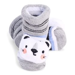 Cute Walk by Babyhug Striped Fabric Socks With Cat Applique - Grey
