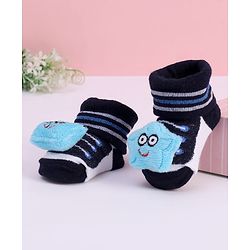 Cute Walk by Babyhug Striped Fabric Socks With Star Applique - Black
