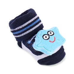 Cute Walk by Babyhug Striped Fabric Socks With Star Applique - Black