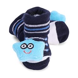 Cute Walk by Babyhug Striped Fabric Socks With Star Applique - Black
