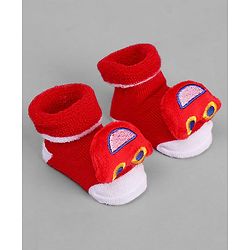 Cute Walk by Babyhug Socks With Vehicle Applique - Red