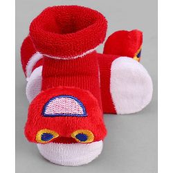 Cute Walk by Babyhug Socks With Vehicle Applique - Red