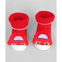 Cute Walk by Babyhug Socks With Vehicle Applique - Red