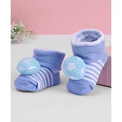 Cute Walk by Babyhug Ankle Length Socks with Stripes & Ball Applique - Light Blue