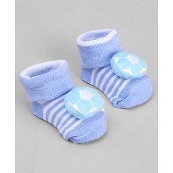 Cute Walk by Babyhug Ankle Length Socks with Stripes & Ball Applique - Light Blue