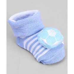 Cute Walk by Babyhug Ankle Length Socks with Stripes & Ball Applique - Light Blue