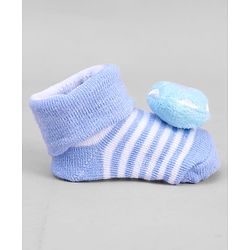 Cute Walk by Babyhug Ankle Length Socks with Stripes & Ball Applique - Light Blue